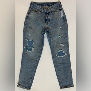 Curvy High-Waisted OG Straight Button-Fly Distressed Ankle Jeans (Old Navy)